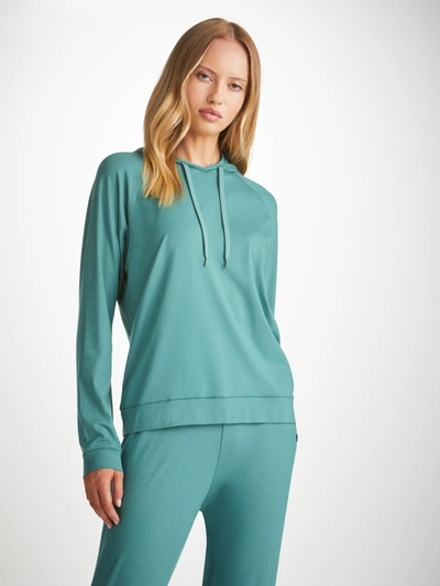 Shop Derek Rose Women's Pullover Hoodie Basel Micro Modal Stretch Teal In Green