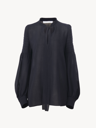 Shop Chloé Tie-detail Tunic Blue Size 8 100% Virgin Wool In Bleu