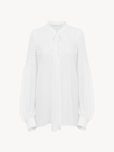 Shop Chloé Tie-detail Tunic White Size 10 100% Virgin Wool In Blanc