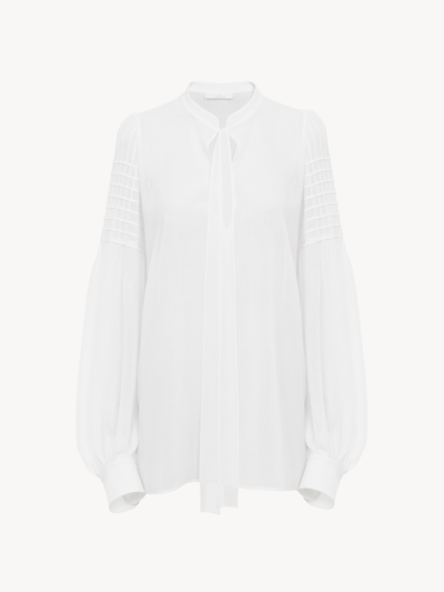 Chloé Blouse Tunique Manches Bouffantes Femme Blanc Taille 42 100% Laine Vierge In Blanc