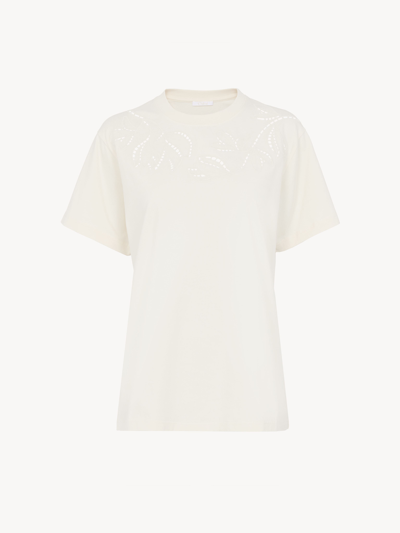 Shop Chloé T-shirt Col Rond Femme Blanc Taille M 100% Coton In White