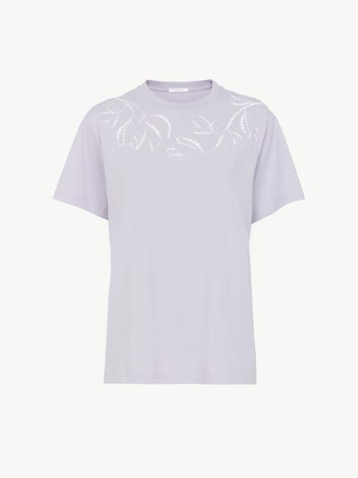 Shop Chloé Embroidered T-shirt Pink Size S 100% Cotton