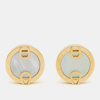 Pre-owned Aigner Mother Of Pearl Gold Tone Cufflinks