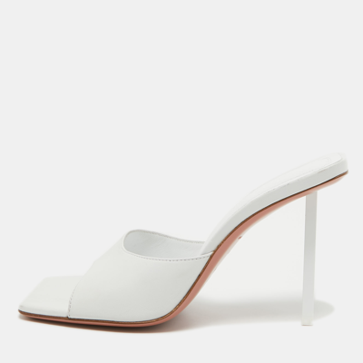 Pre-owned Amina Muaddi White Leather Lauda Slide Sandals Size 37