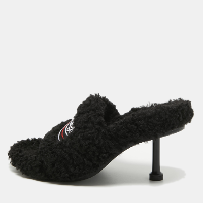 Pre-owned Balenciaga Black Faux Shearling Fur Furry Slide Sandals Size 36
