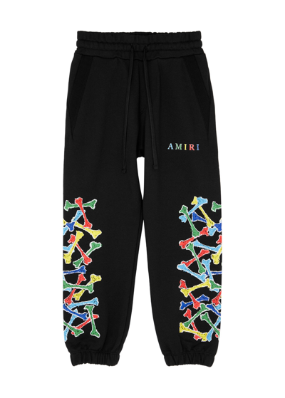 Shop Amiri Kids Bones Scribble Printed Cotton Sweatpants (4-12 Years) In Black