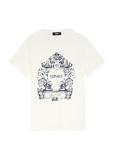 Shop Versace Kids Printed Cotton T-shirt (8-14 Years) In White