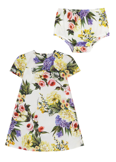Shop Dolce & Gabbana Kids Rose Garden Floral-print Cotton Dress (9-24 Months) In Multicoloured
