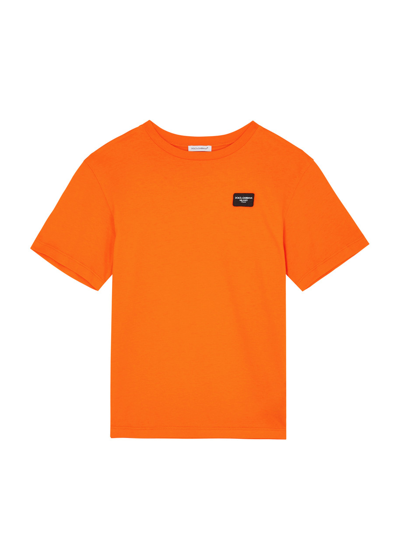 Shop Dolce & Gabbana Kids Logo Cotton T-shirt (8-13 Years) In Orange