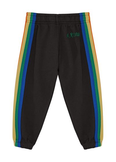 Shop Mini Rodini Kids Rainbow-striped Cotton Sweatpants In Black