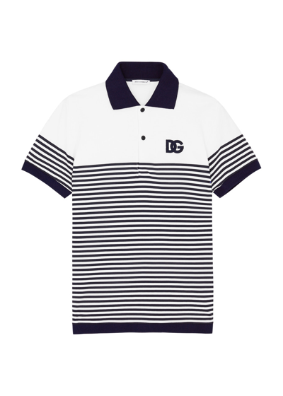 Shop Dolce & Gabbana Kids Striped Piqué Cotton Polo Shirt (8-13 Years) In Navy