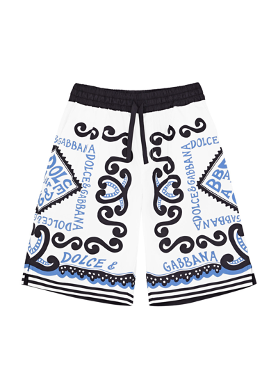 Shop Dolce & Gabbana Kids Printed Cotton-poplin Shorts (8-13 Years) In Blue