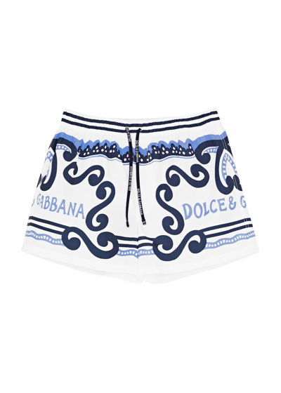 Shop Dolce & Gabbana Kids Printed Shell Swim Shorts (3-6 Years) In Blue