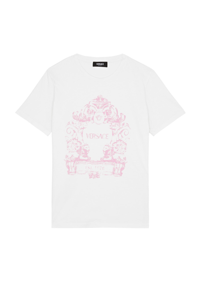 Shop Versace Kids Printed Cotton T-shirt (8-14 Years) In White