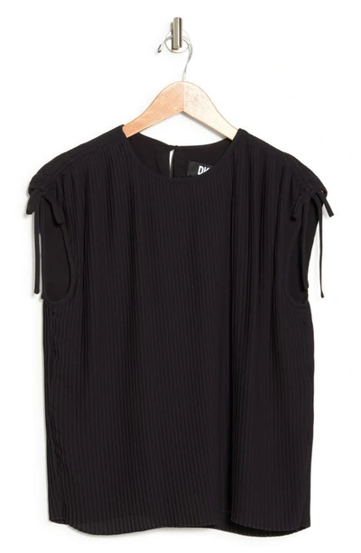 Shop Dkny Extended Tie Shoulder Pleated Top In Black