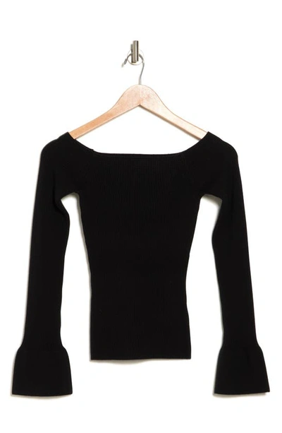 Shop Seven Off The Shoulder Wool & Cotton Blend Sweater In Black