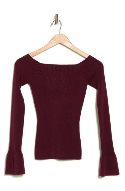 Shop Seven Off The Shoulder Wool & Cotton Blend Sweater In Winetasting