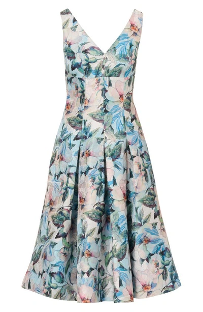 Shop Adrianna Papell Floral Jacquard Midi Fit & Flare Cocktail Dress In Blue Multi