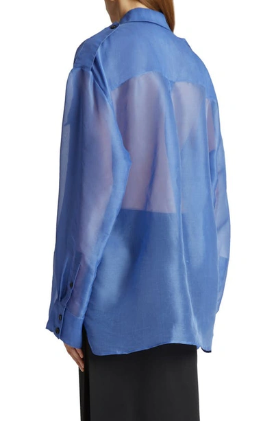 Shop Khaite Missa Oversize Sheer Silk Georgette Button-up Shirt In Blue Iris