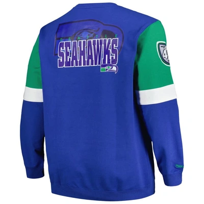 Shop Mitchell & Ness Royal Seattle Seahawks Big & Tall Fleece Pullover Sweatshirt