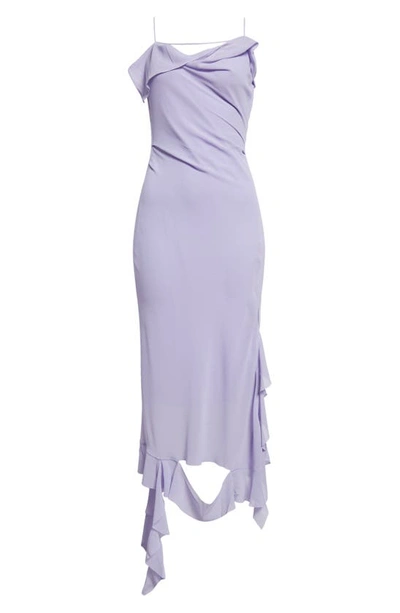 Shop Acne Studios Delouise Asymmetric Ombré Ruffle Chiffon Dress In Lilac Purple