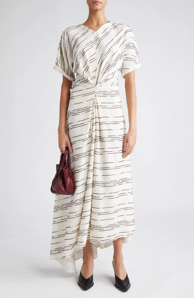 Shop Proenza Schouler Textured Stripe Asymmetric Midi Dress In White Multi