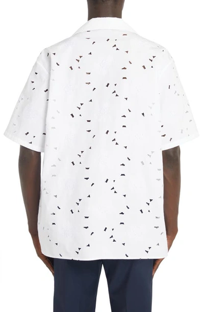 Shop Valentino Eyelet Embroidered Short Sleeve Button-up Shirt In Bianco