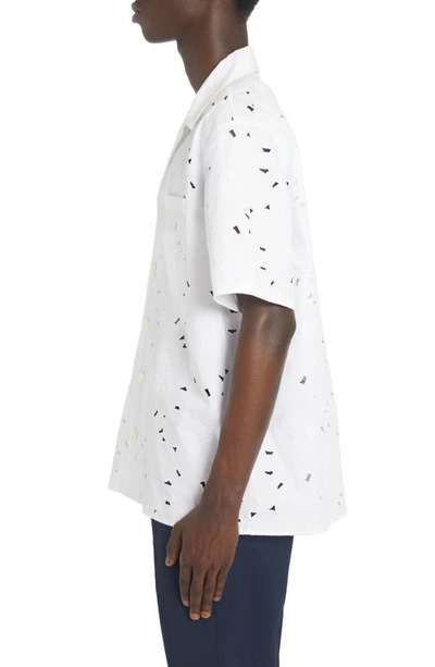 Shop Valentino Eyelet Embroidered Short Sleeve Button-up Shirt In Bianco