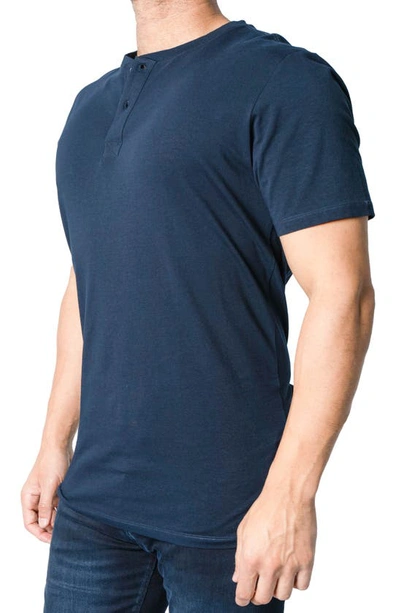 Maceoo Core Short Sleeve Henley In Blue