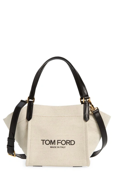Shop Tom Ford Small Amalfi Canvas Tote In 3jn05 Rope/ Black