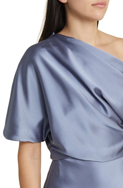 Shop Amsale One-shoulder Fluid Satin Gown In Slate