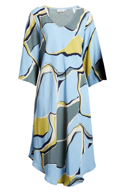 Shop Masai Copenhagen Nora Print Long Sleeve A-line Dress In Oasis