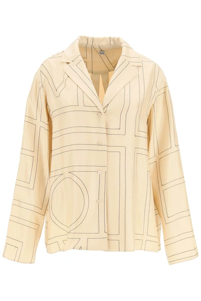 Shop Totême Monogram Silk Pajama Shirt In Beige