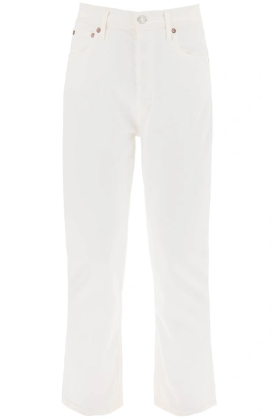 Shop Agolde Riley High Waisted Cropped Jeans In White