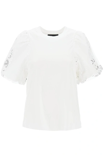 Shop Simone Rocha Embroidered Puff Sleeve A Line T Shirt In White