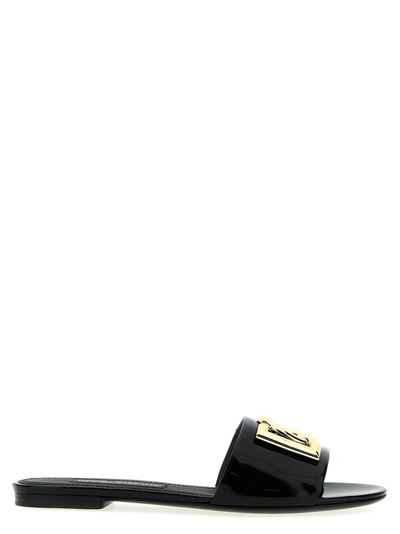 Shop Dolce & Gabbana Logo Patent Slides Sandals In Black