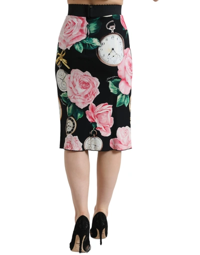 Shop Dolce & Gabbana High Waist Silk Pencil Midi Skirt With Floral Women's Print In Black
