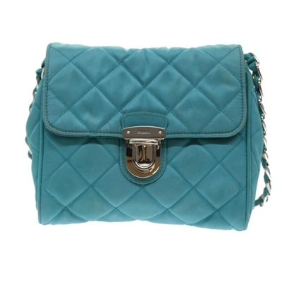 Shop Prada Tessuto Turquoise Synthetic Shoulder Bag ()
