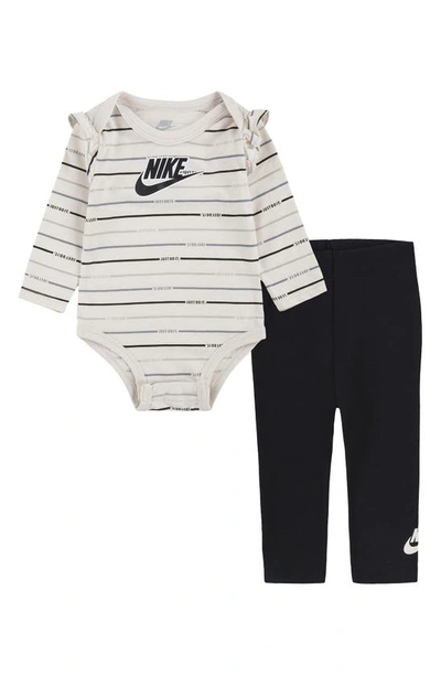Shop Nike Just Do It Stripe Ruffle Bodysuit & Leggings Set In Black
