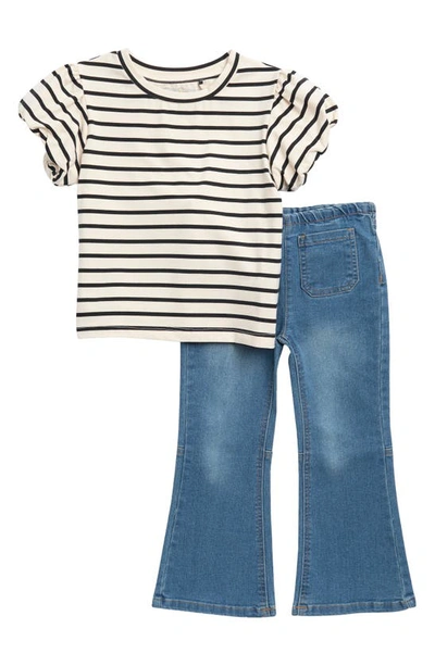 Shop Jessica Simpson Kids' Stripe Top & Flare Leg Jeans Set In Crystal Gray