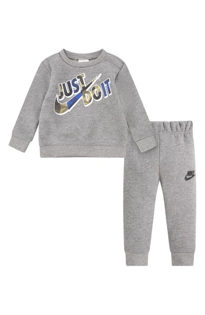 Nike Just Do It Camo Fleece Sweatshirt & Joggers Set In Carbon Heather