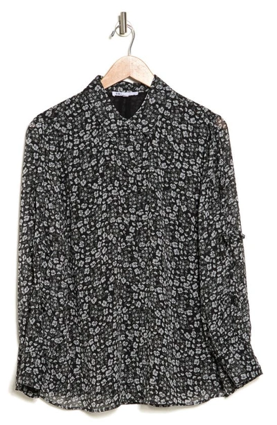 Shop Dr2 By Daniel Rainn Floral Tie Long Sleeve Button-up Top In Black