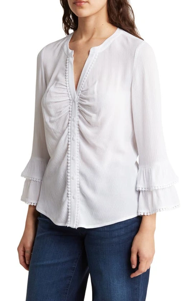 Shop Dr2 By Daniel Rainn Ruffle Embroidered Button-up Top In New White
