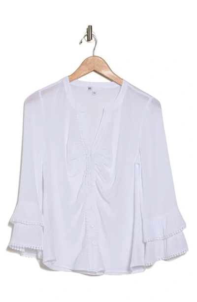 Shop Dr2 By Daniel Rainn Ruffle Embroidered Button-up Top In New White