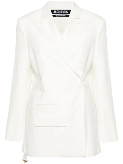 Shop Jacquemus Tibau Double Breasted Blazer In White