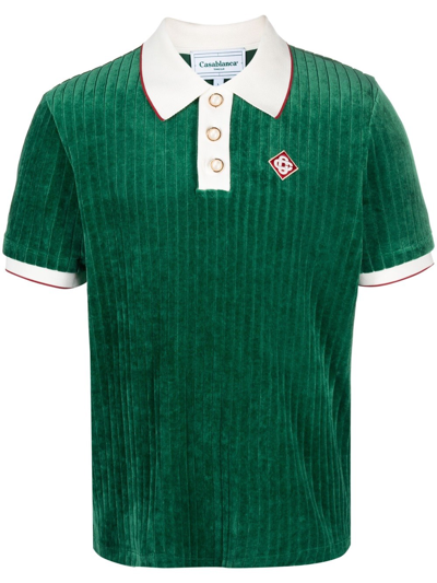 Shop Casablanca Ribbed Polo Shirt In Green