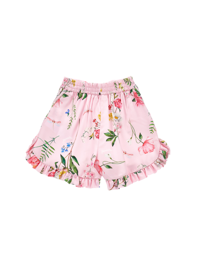 Shop Monnalisa Botanical Satin Shorts In Fairytale + Multicolor