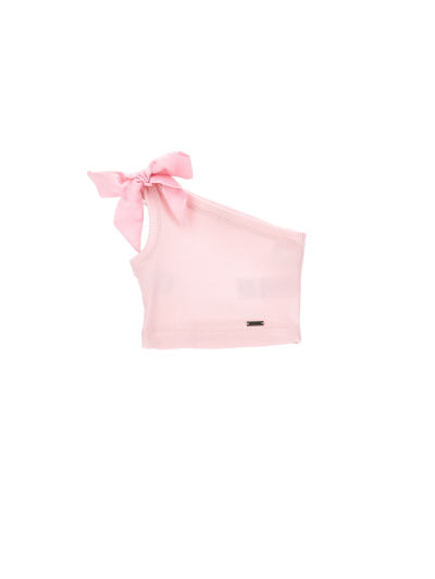 Monnalisa One Shoulder Viscose Tank Top In Rosa Fairy Tale