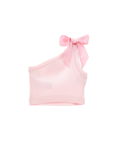 Monnalisa One Shoulder Viscose Tank Top In Rosa Fairy Tale