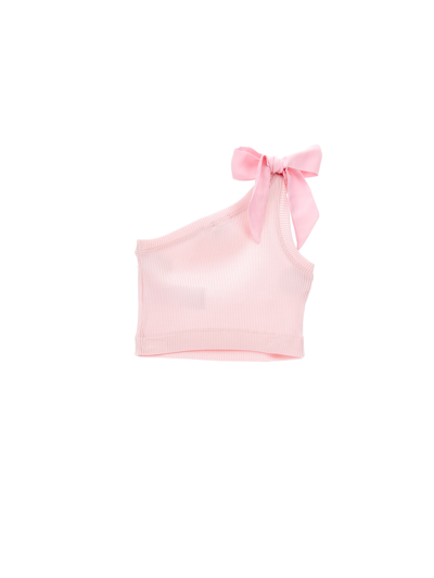 Monnalisa One Shoulder Viscose Tank Top In Rosa Fairy Tale